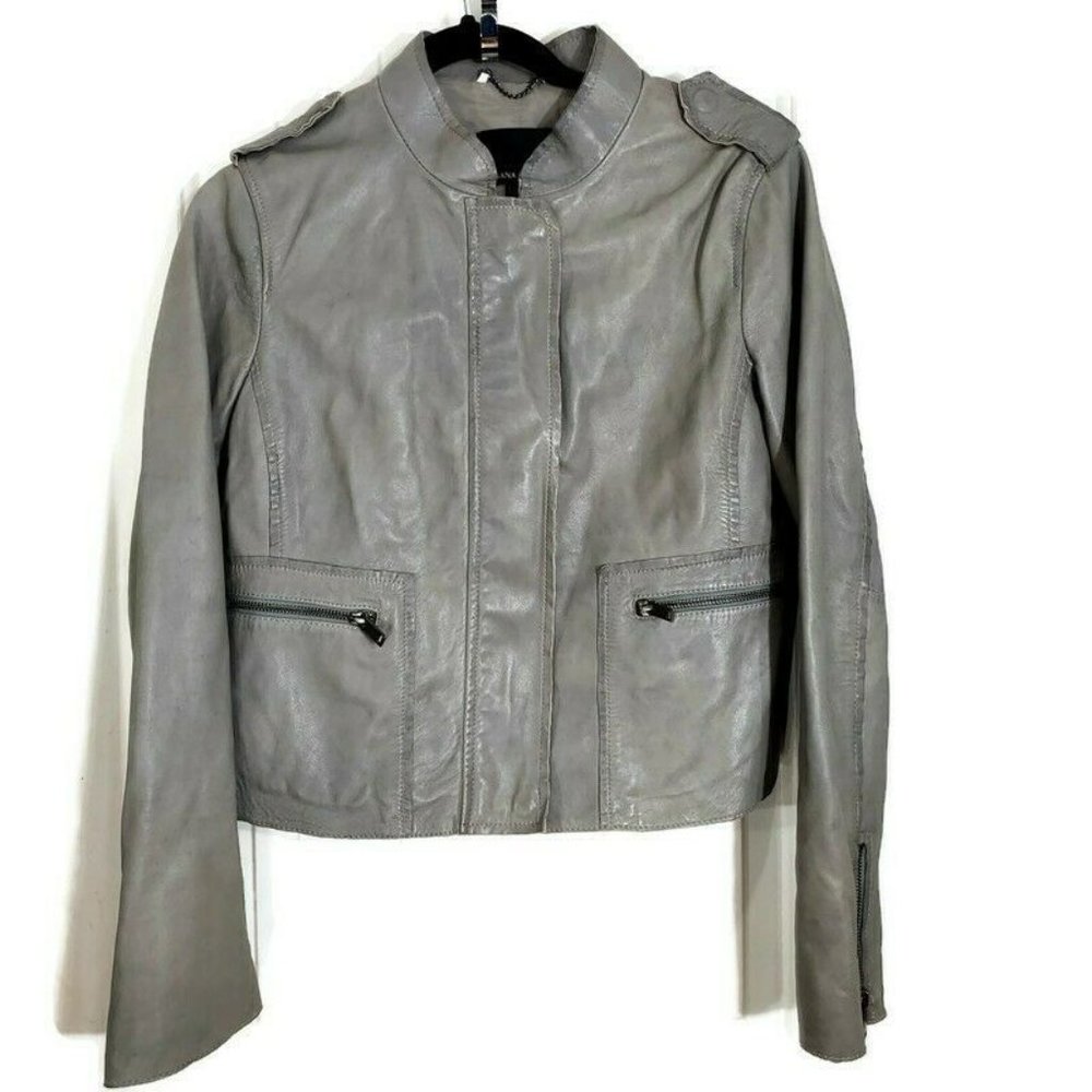 Banana Republic Gray Lambskin Leather Moto Jacket